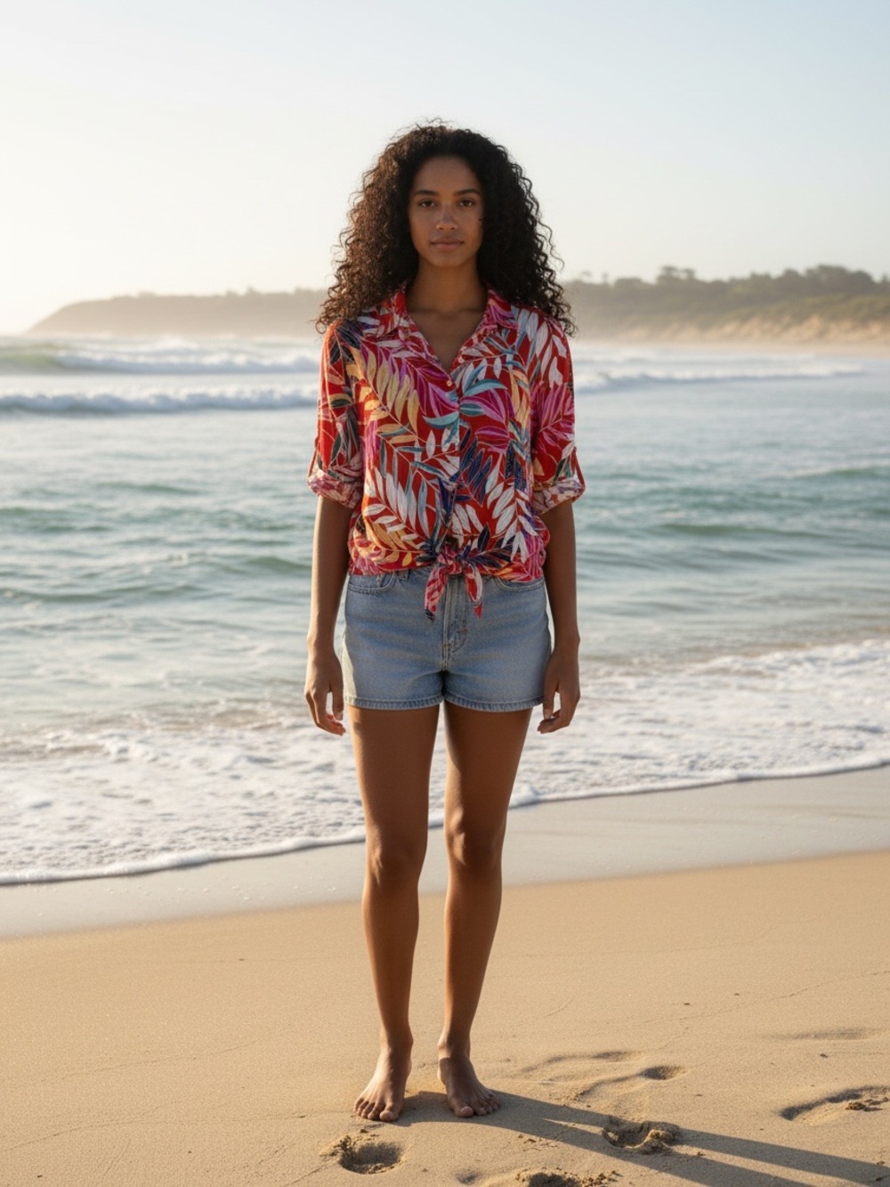 Studio XPR Colorful Women’s Palm Print Red Blouse Top